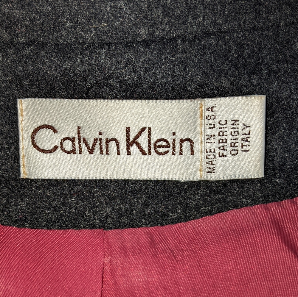 Vintage 80s Womens Calvin Klein Boxy Wool Blazer Jacket Shoulder Pads Gray Fall - Picture 5 of 10